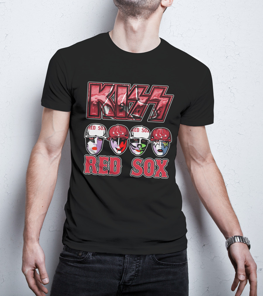 KISS Boston Red Sox Faces In Makeup And Hats T-Shirt