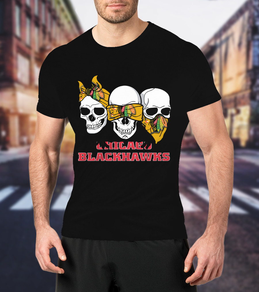 Chicago Blackhawks Three Skulls T-Shirt