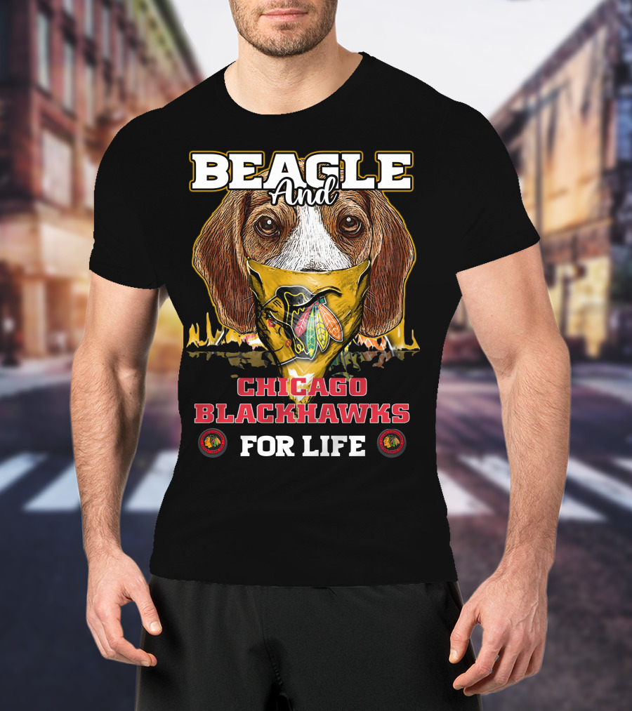 Beagle And Chicago Blackhawks For Life With Iconic T-Shirt