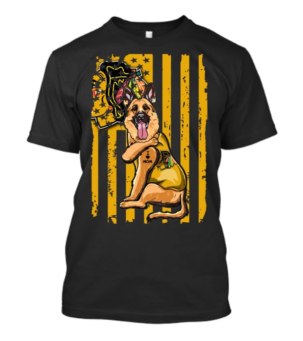 German Shepherd I Love Mom Chicago Blackhawks Stripes T-Shirt