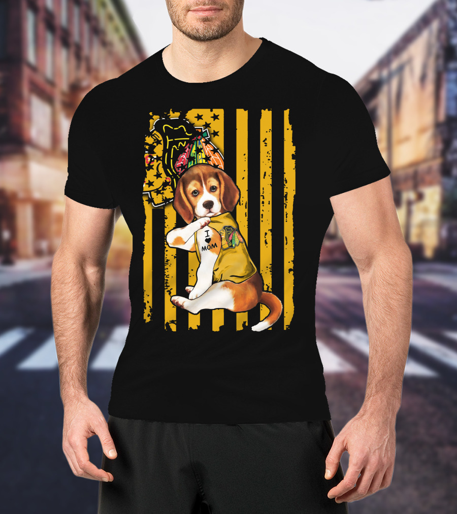 Beagle I Love Mom Chicago Blackhawks T-Shirt