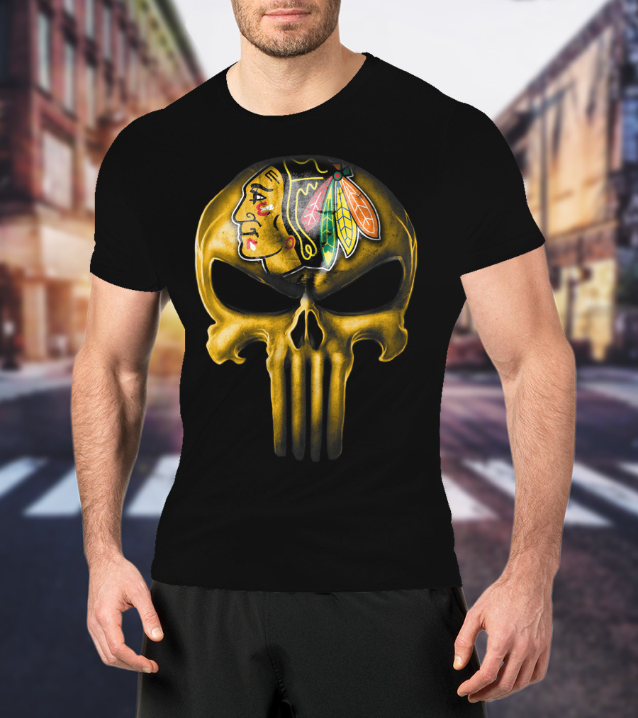 Skull Chicago Blackhawks Punisher Fusion T-Shirt