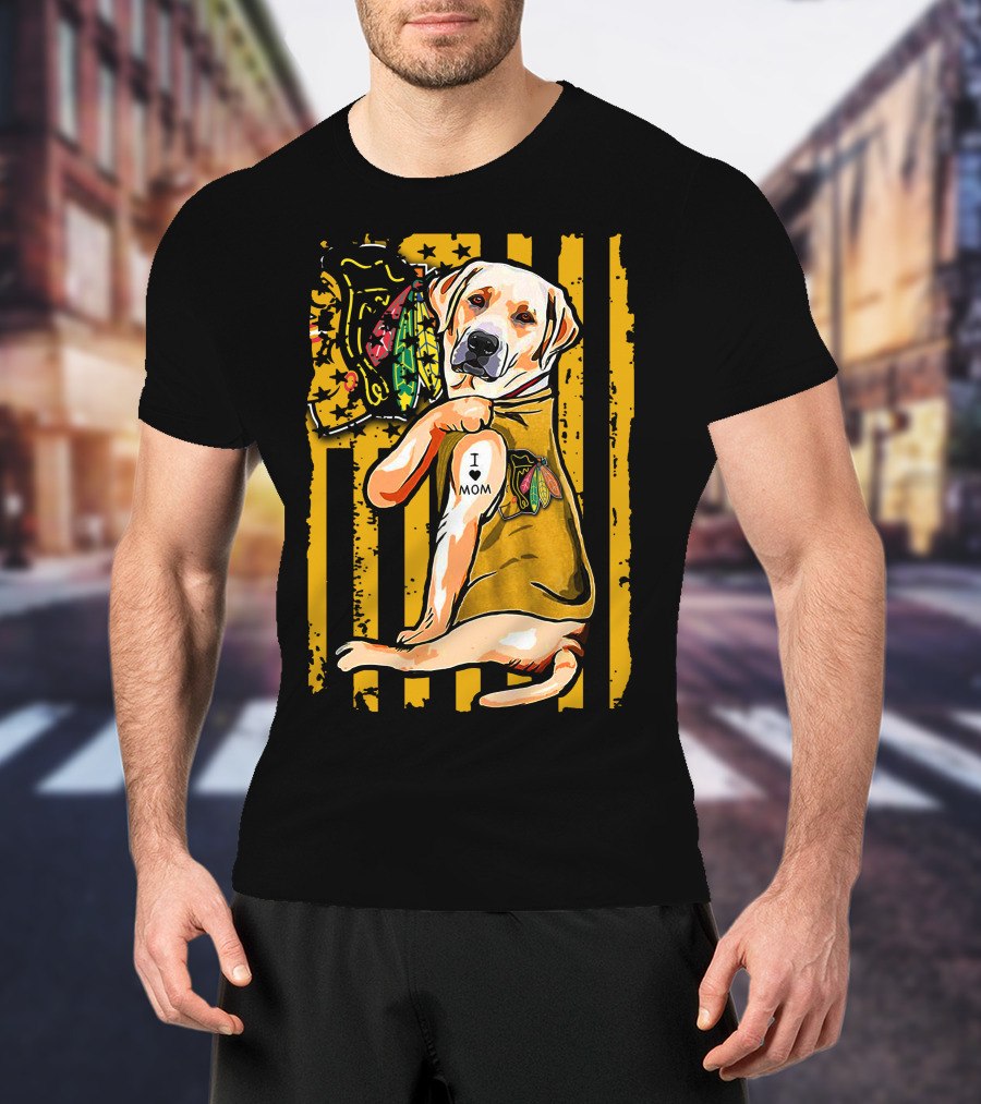 Labrador Retriever I Love Mom Chicago Blackhawks Stripes T-Shirt