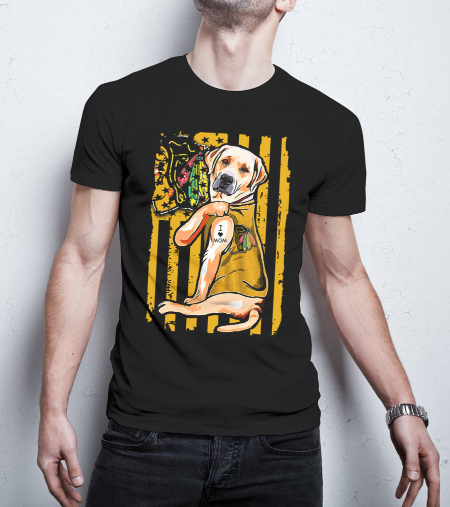Labrador Retriever I Love Mom Chicago Blackhawks Stripes T-Shirt