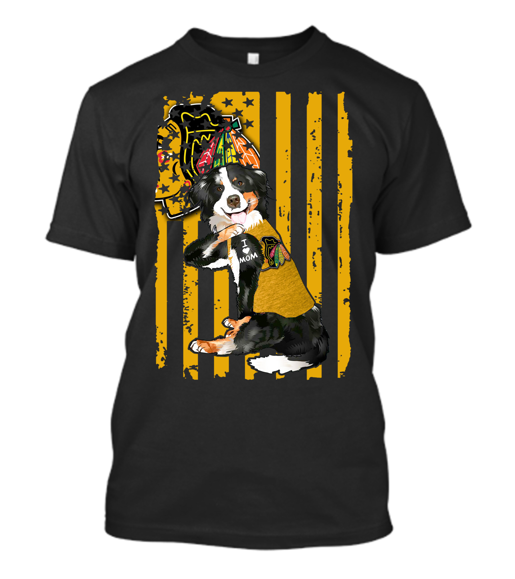 Border Collie I Love Mom Chicago Blackhawks Striped Party Hat T-Shirt