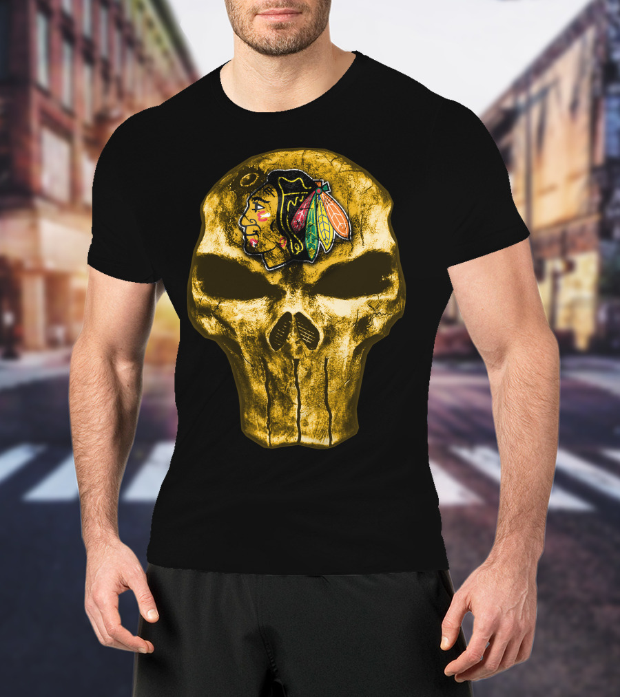 Skull Chicago Blackhawks Logo Fusion T-Shirt
