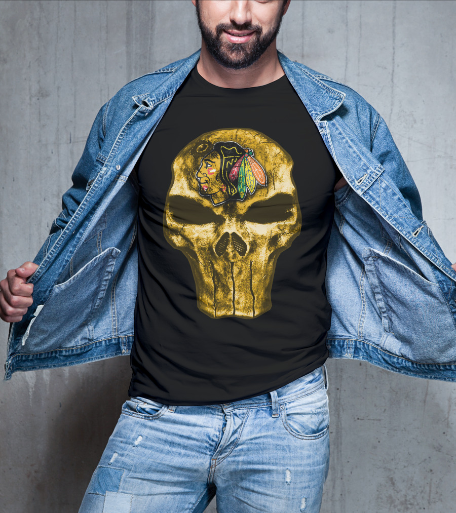 Skull Chicago Blackhawks Logo Fusion T-Shirt