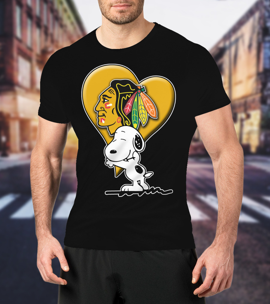Snoopy Hugging Chicago Blackhawks Heart T-Shirt