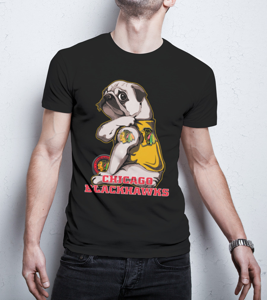 Chicago Blackhawks Pug Wearing Team T-Shirt