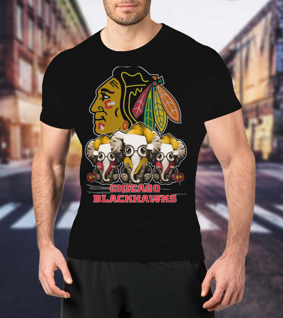 Chicago Blackhawks Xmas Elephant Trio T-Shirt