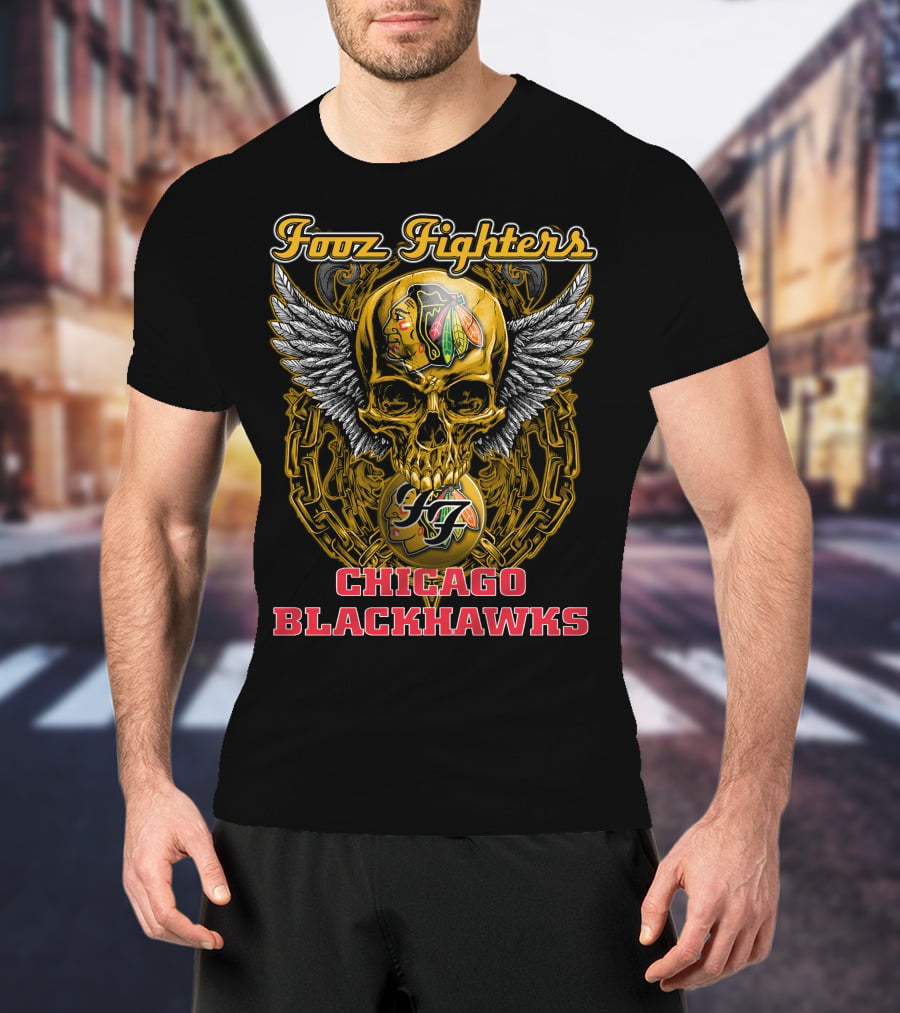 Foo Fighters Chicago Blackhawks Skull Winged T-Shirt