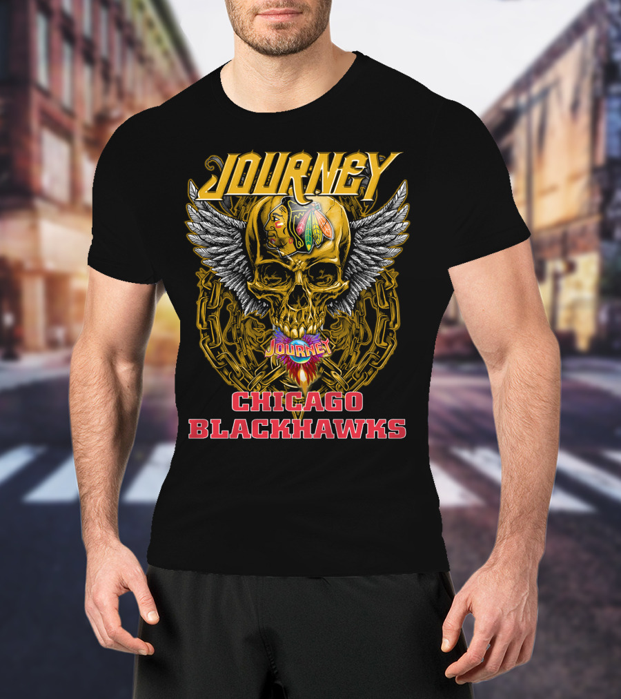 Journey Chicago Blackhawks Skull Wings T-Shirt