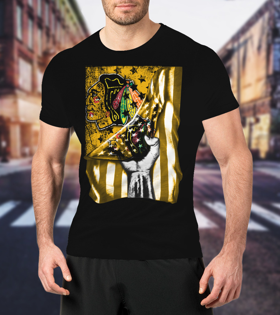 Flag Chicago Blackhawks Stars And Stripes Iconic T-Shirt