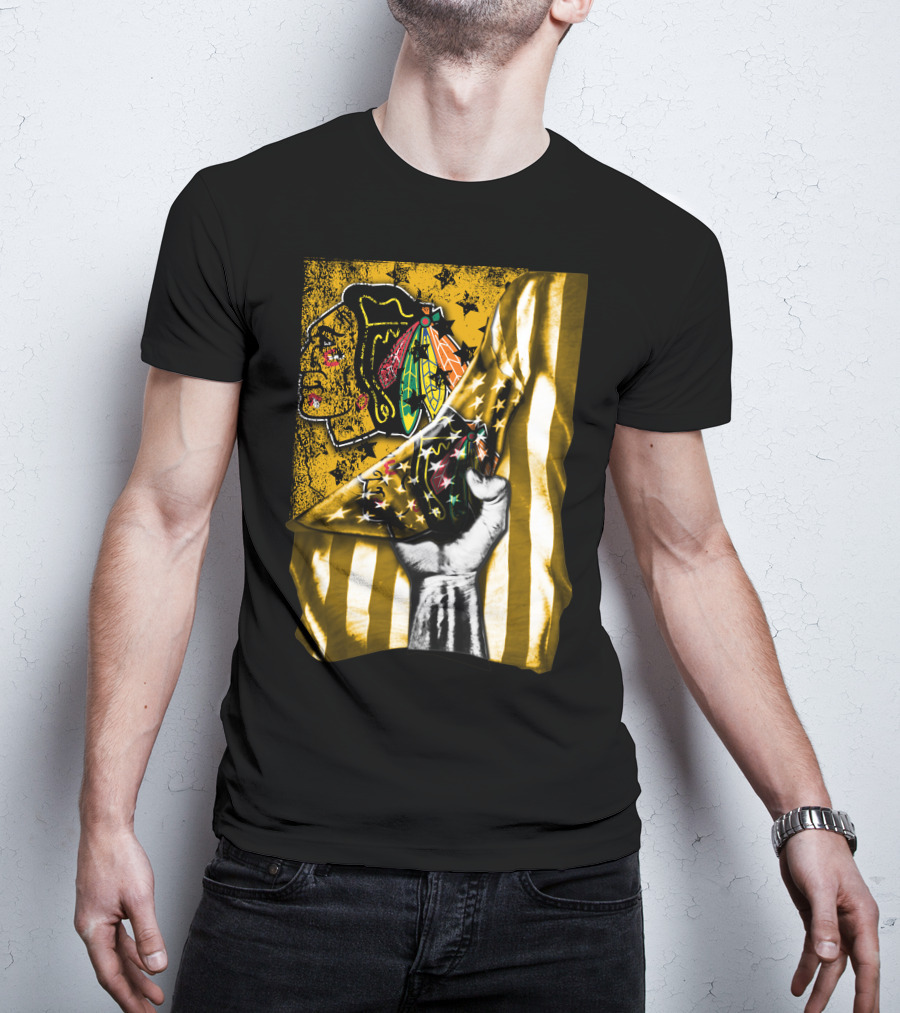 Flag Chicago Blackhawks Stars And Stripes Iconic T-Shirt