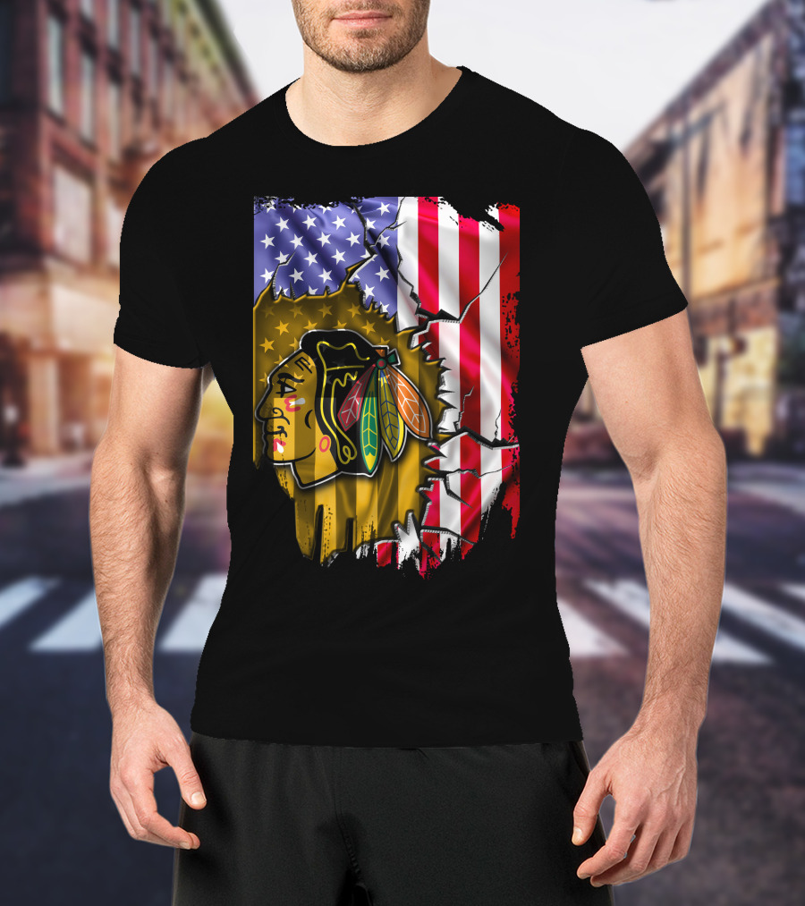 Flag Chicago Blackhawks American T-Shirt