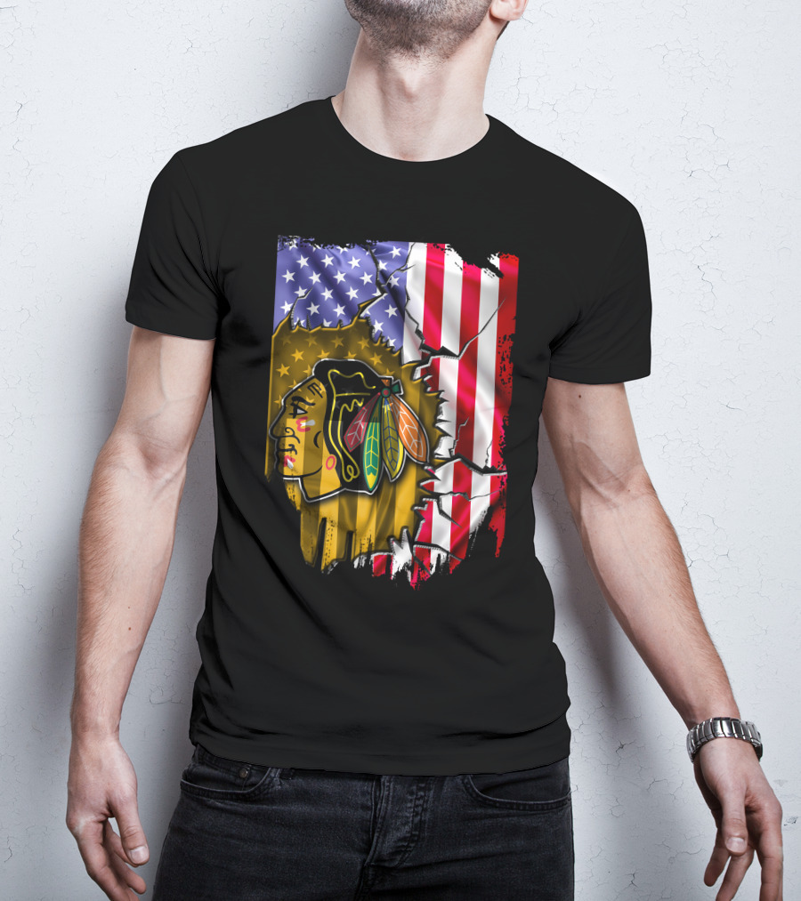 Flag Chicago Blackhawks American T-Shirt