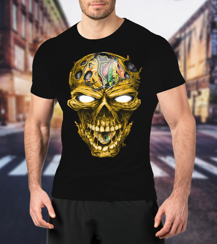 Skull Chicago Blackhawks Head T-Shirt