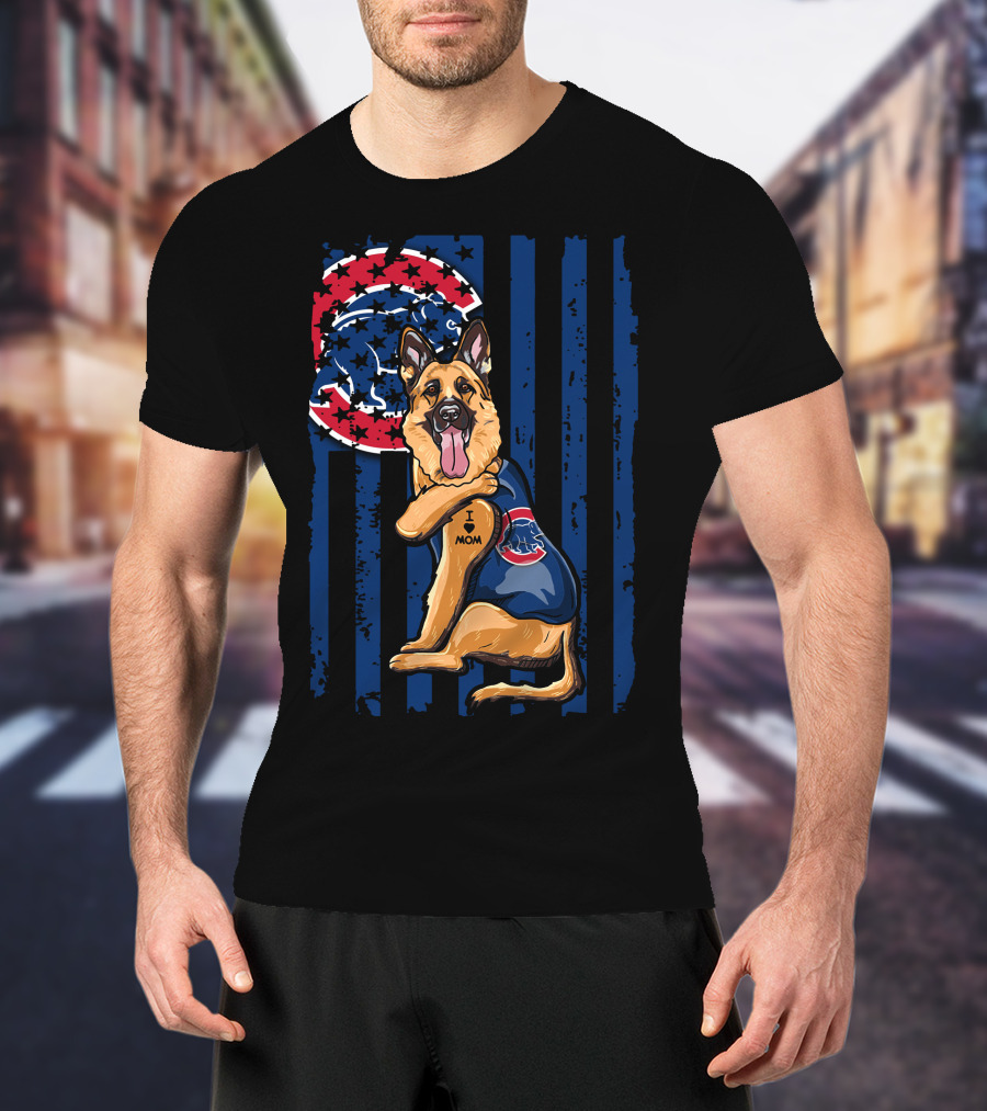 German Shepherd I Love Mom Chicago Cubs Fan T-Shirt