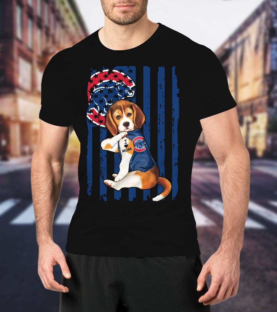 Beagle I Love Mom Chicago Cubs Fan T-Shirt