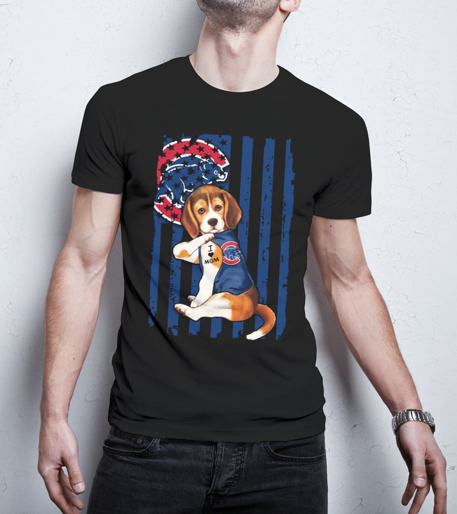 Beagle I Love Mom Chicago Cubs Fan T-Shirt