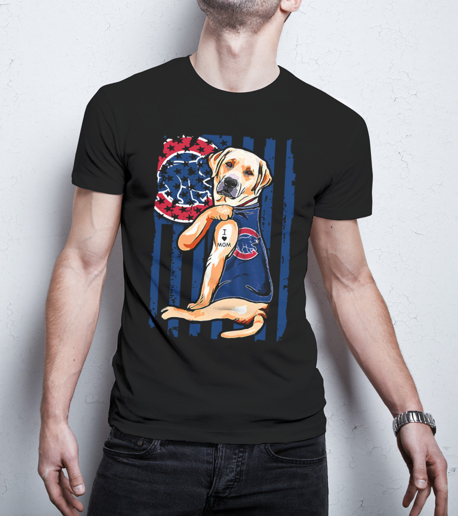 Labrador Retriever I Love Mom Tattoo Chicago Cubs Stripes T-Shirt