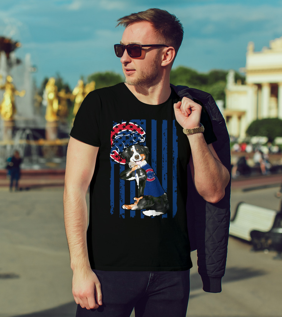 Border Collie I Love Mom Chicago Cubs Fan T-Shirt