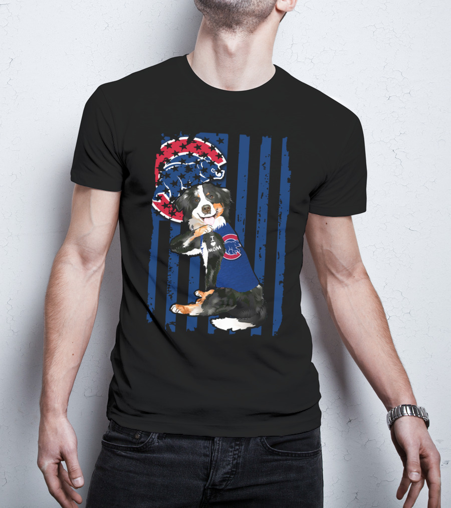 Border Collie I Love Mom Chicago Cubs Fan T-Shirt