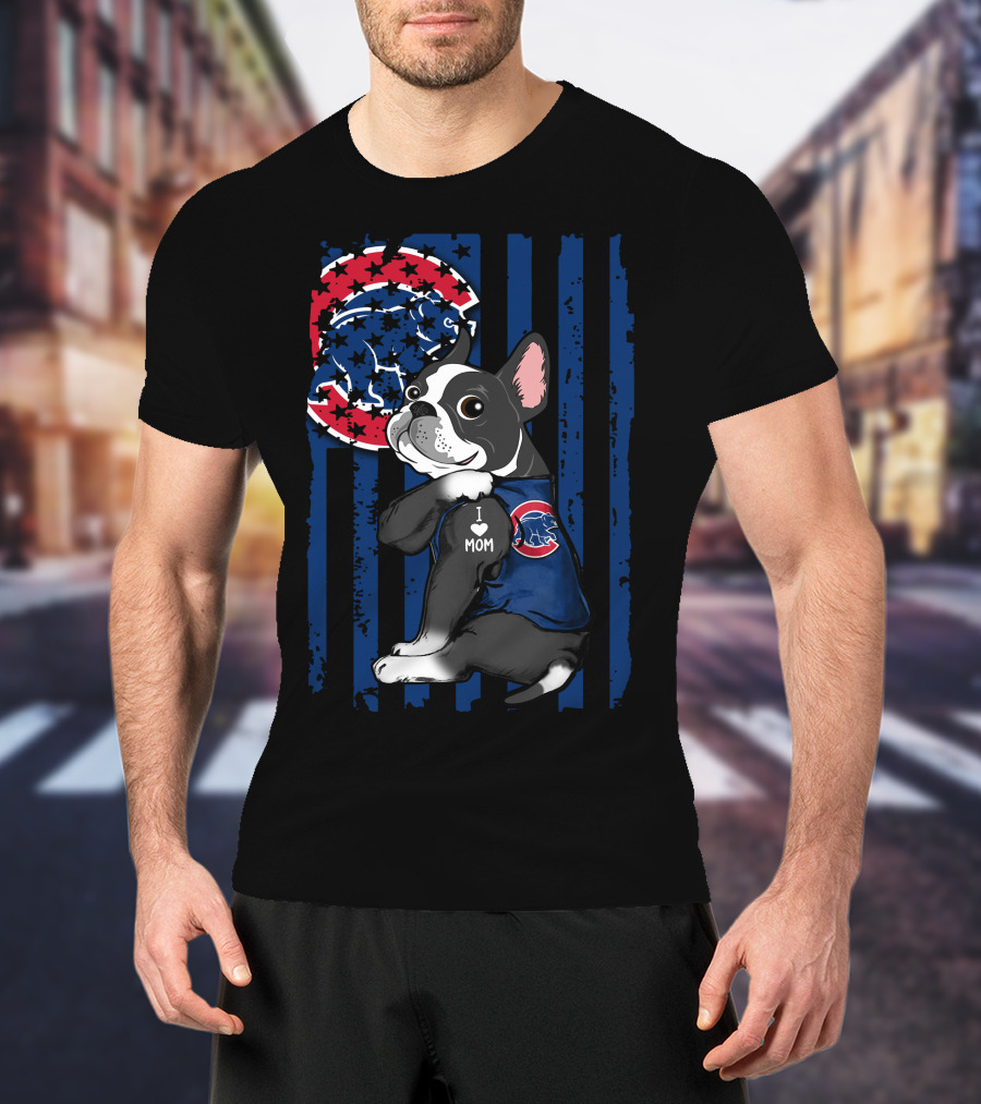 Boston Terrier Cubs I Love Mom Baseball Fan T-Shirt