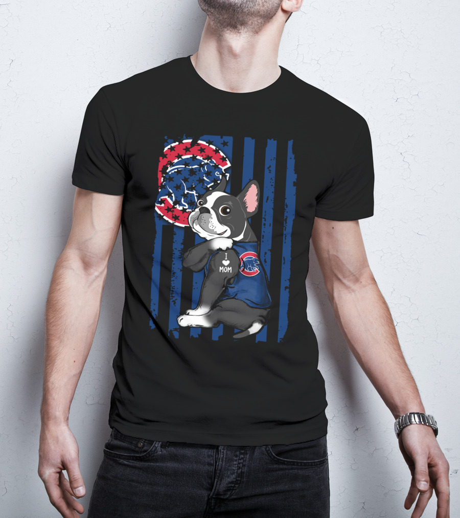Boston Terrier Cubs I Love Mom Baseball Fan T-Shirt
