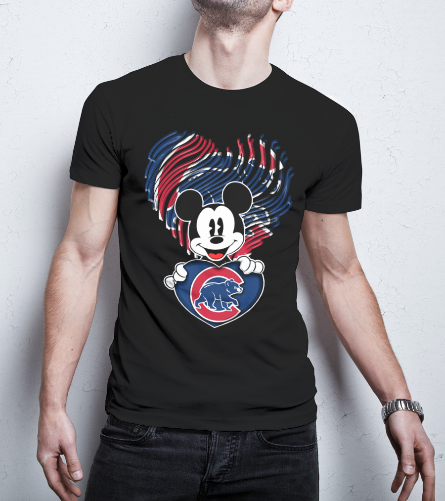 Mick Mouse Chicago Cubs Bear Heart T-Shirt