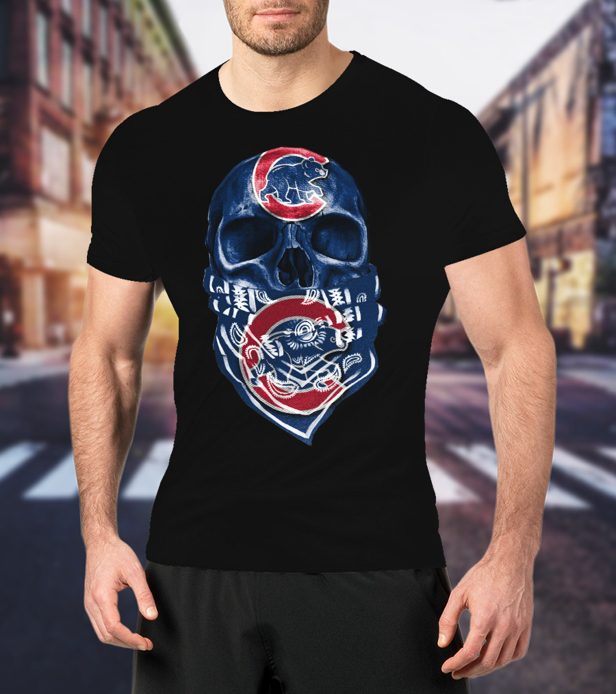 Chicago Cubs Skull Bandana Bear T-Shirt