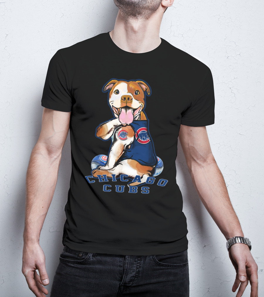 Pittbull Chicago Cubs Mascot With Baseballs T-Shirt