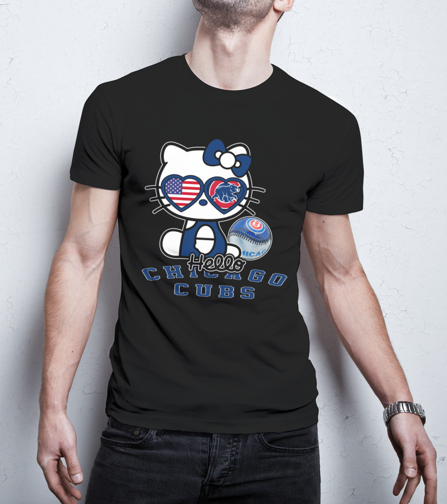 Hello Kitty Chicago Cubs American Flag Baseball T-Shirt