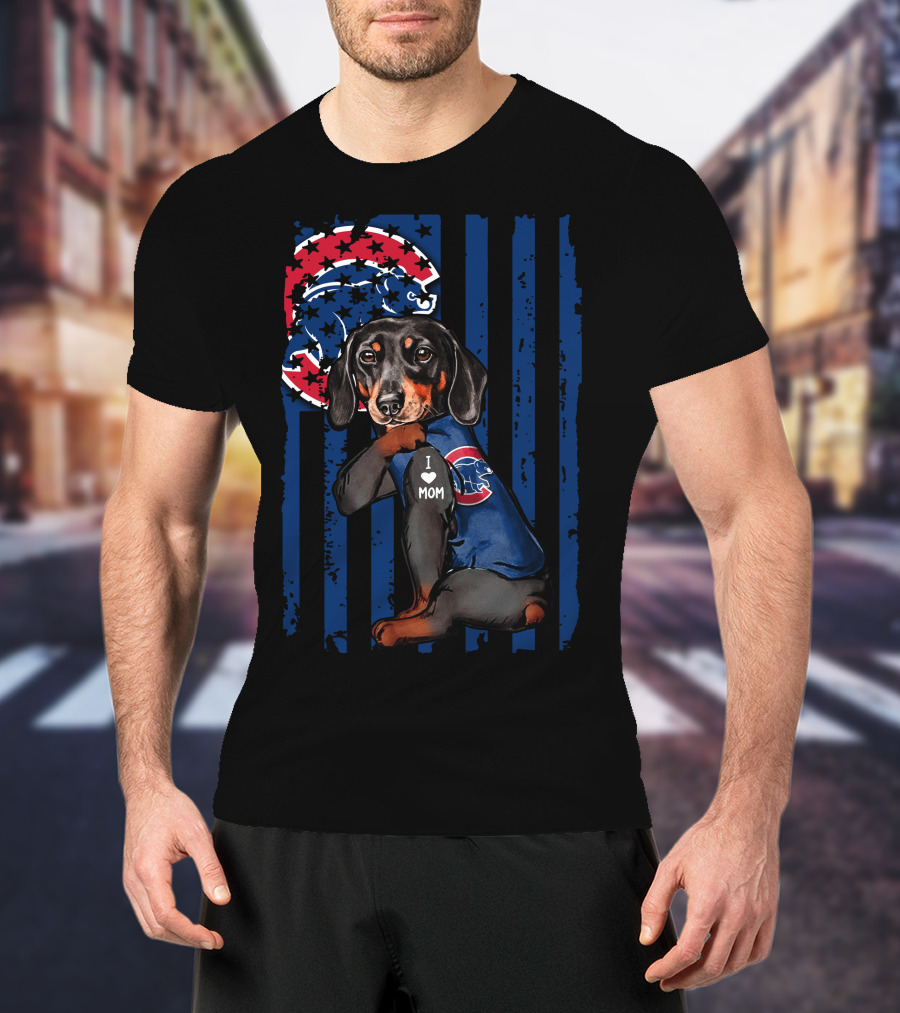 I Love Mom Dachshund Chicago Cubs American Flag T-Shirt