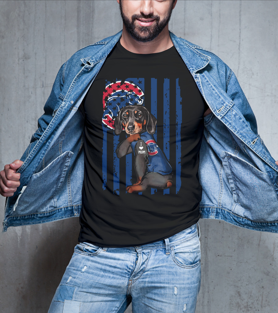 I Love Mom Dachshund Chicago Cubs American Flag T-Shirt