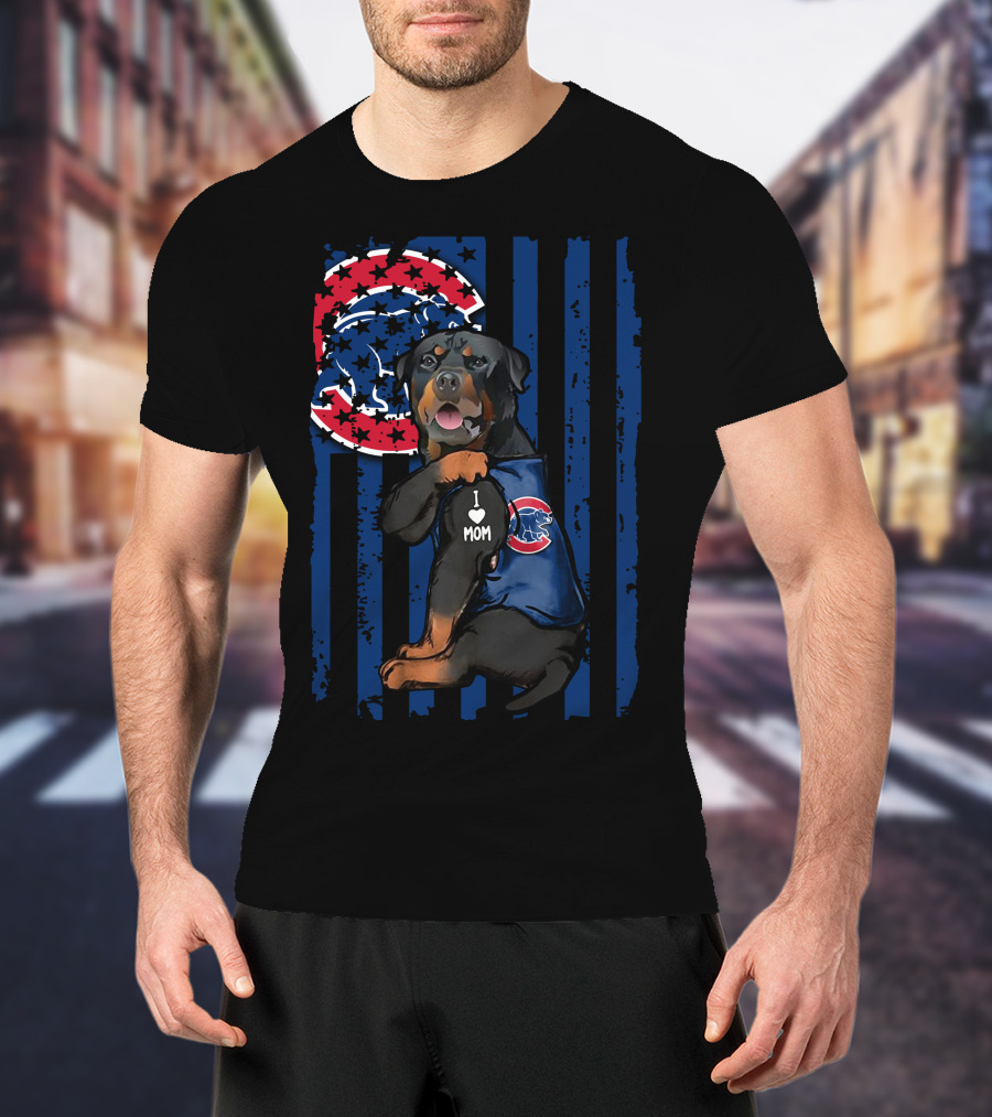 Rottweiler I Love Mom Chicago Cubs Blue Stripes T-Shirt