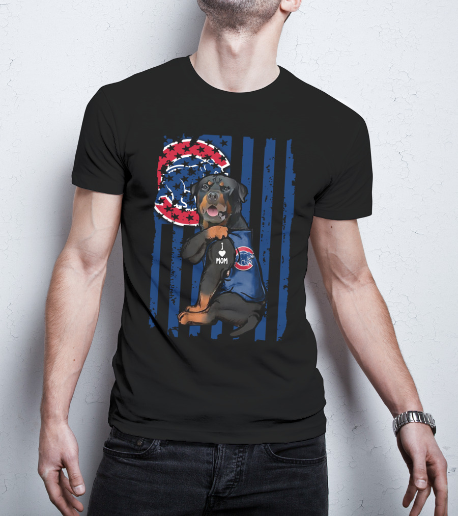 Rottweiler I Love Mom Chicago Cubs Blue Stripes T-Shirt