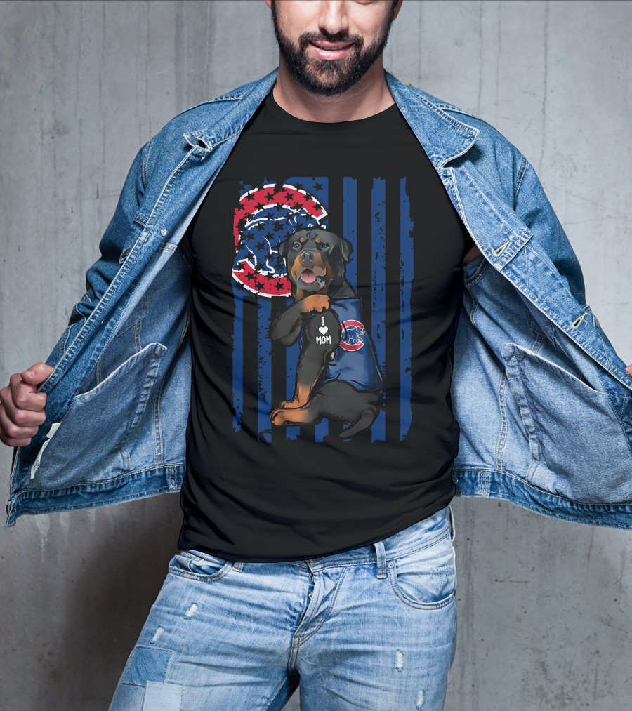 Rottweiler I Love Mom Chicago Cubs Blue Stripes T-Shirt