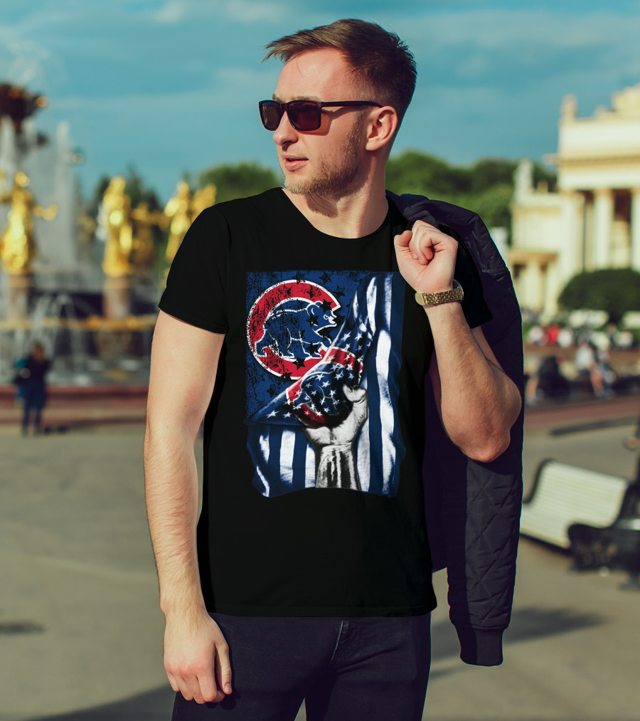 Chicago Cubs American Flag Blue Bear Emblem T-Shirt