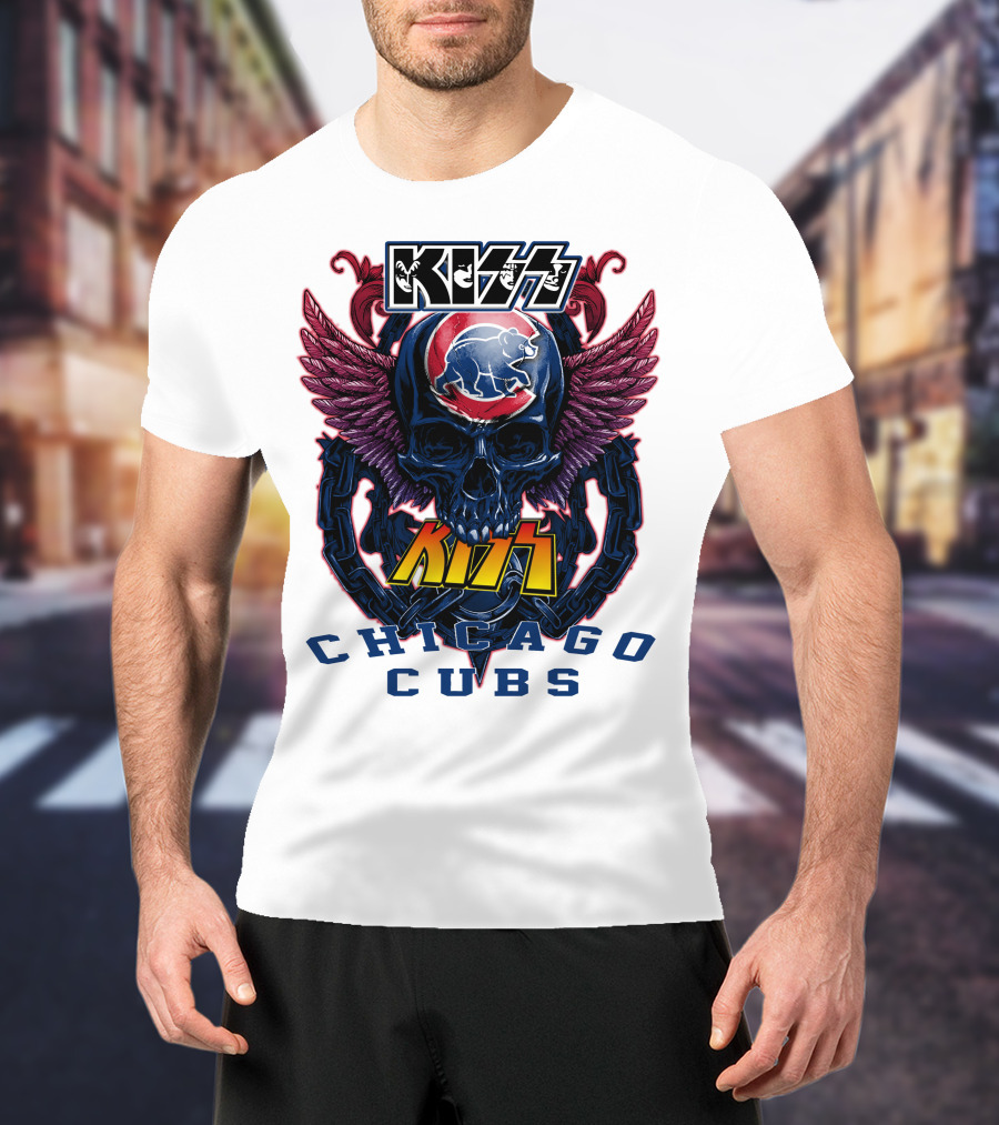 Kiss Chicago Cubs Skull Wings T-Shirt