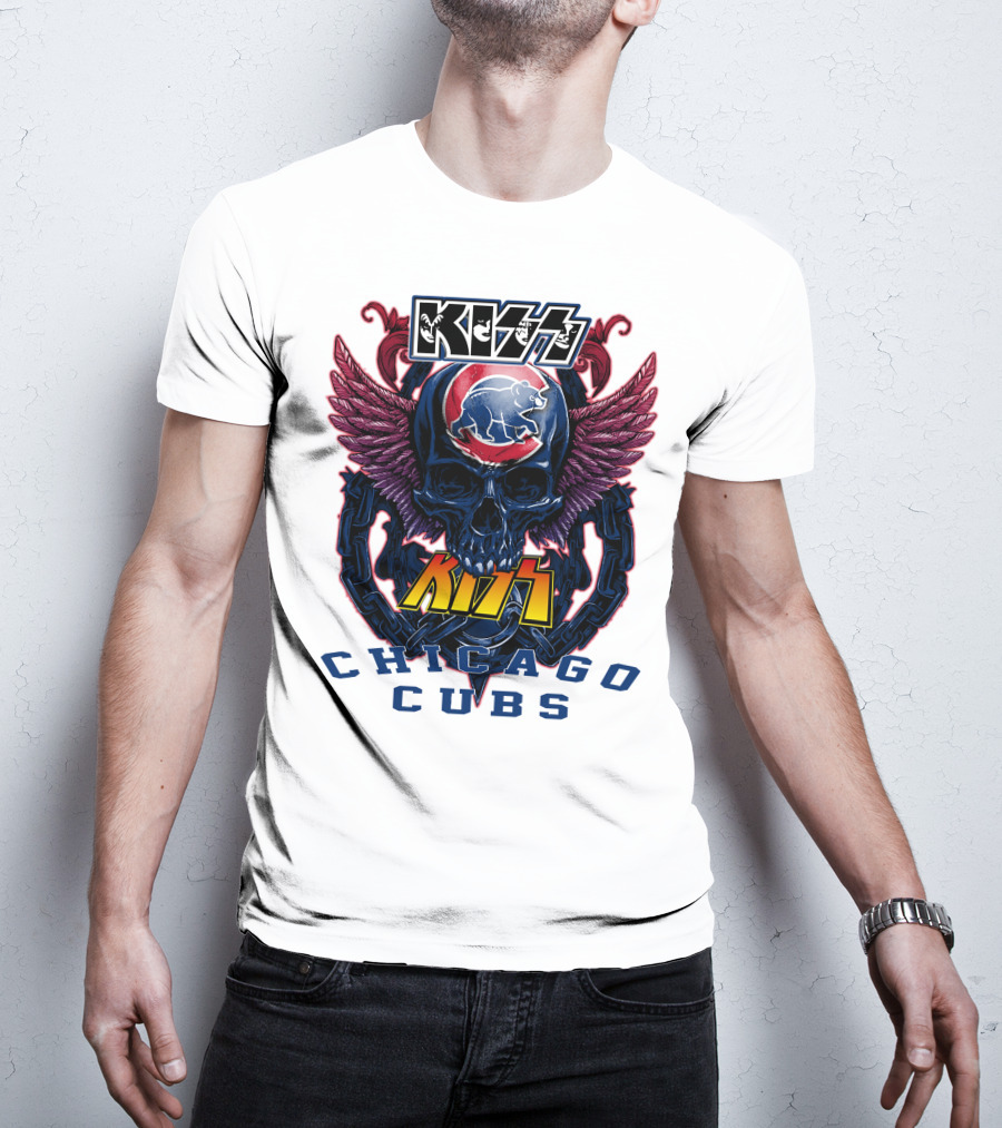 Kiss Chicago Cubs Skull Wings T-Shirt