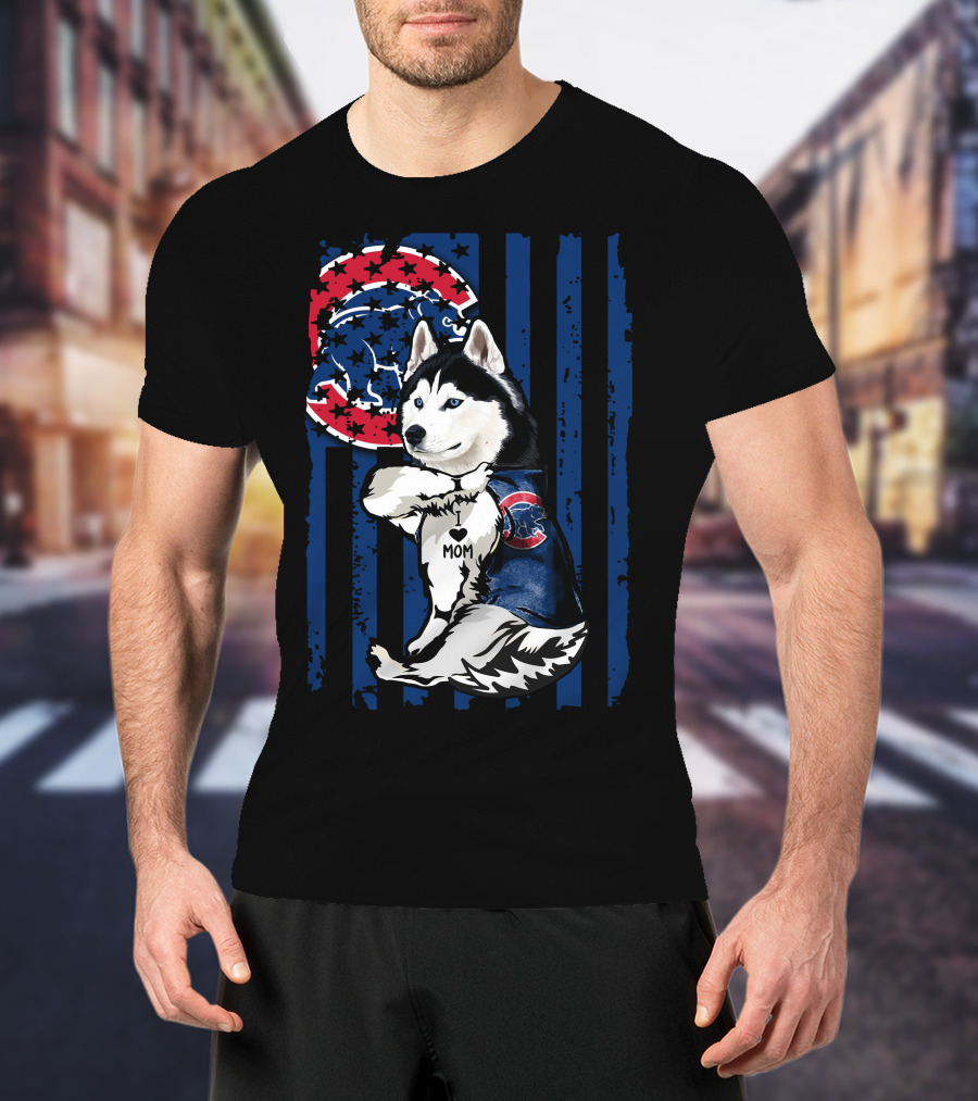 Siberian Husky I Love Mom Chicago Cubs Fan T-Shirt