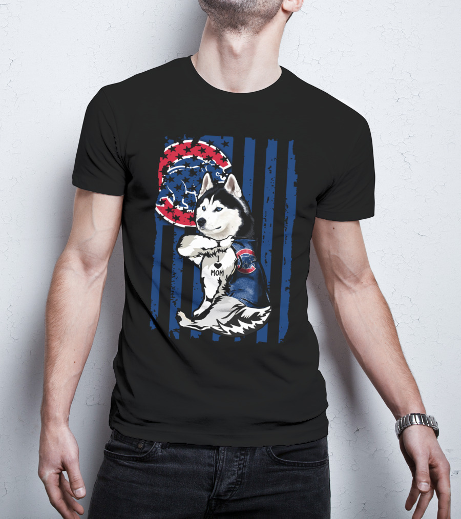 Siberian Husky I Love Mom Chicago Cubs Fan T-Shirt