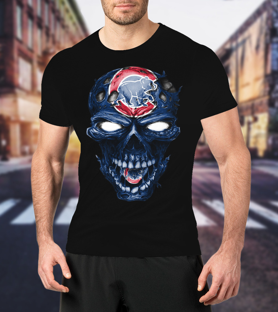 Chicago Cubs Skull Bear Emblem T-Shirt