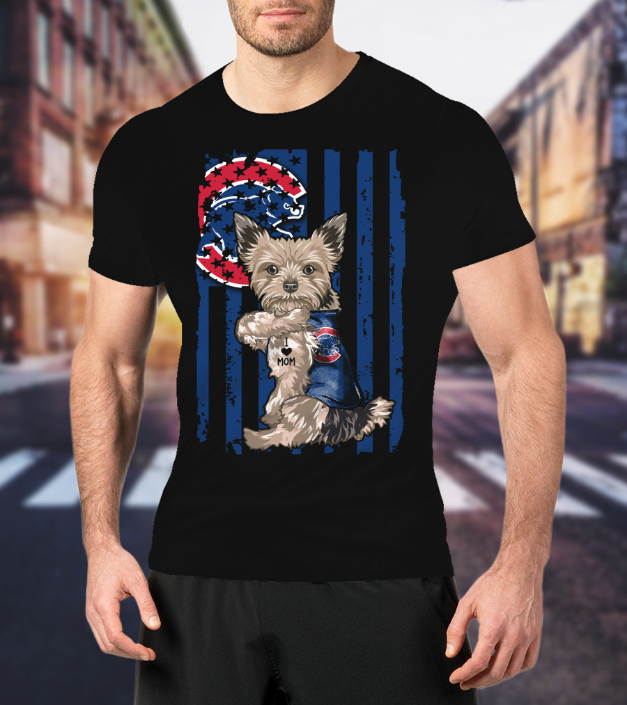 Yorkshire Terrier Wearing Chicago Cubs Vest With I Love Mom Message T-Shirt
