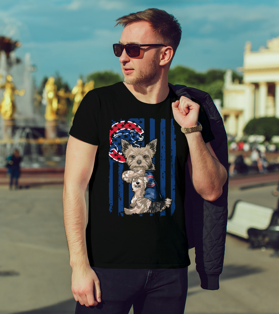 Yorkshire Terrier Wearing Chicago Cubs Vest With I Love Mom Message T-Shirt