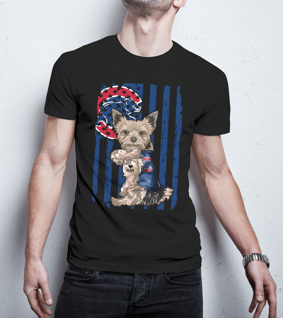 Yorkshire Terrier Wearing Chicago Cubs Vest With I Love Mom Message T-Shirt