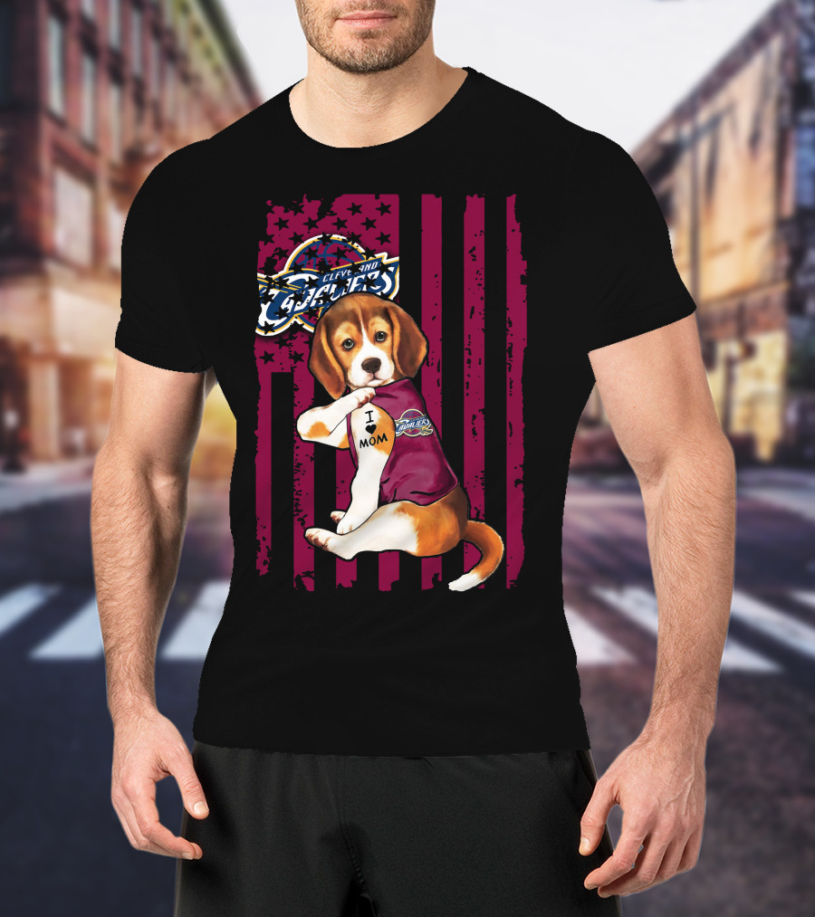 Beagle I Love Mom Cleveland Cavaliers Vintage Flag T-Shirt