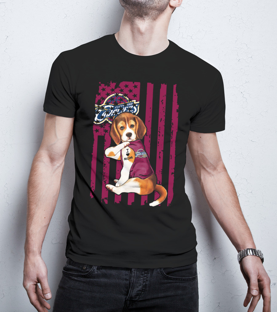 Beagle I Love Mom Cleveland Cavaliers Vintage Flag T-Shirt