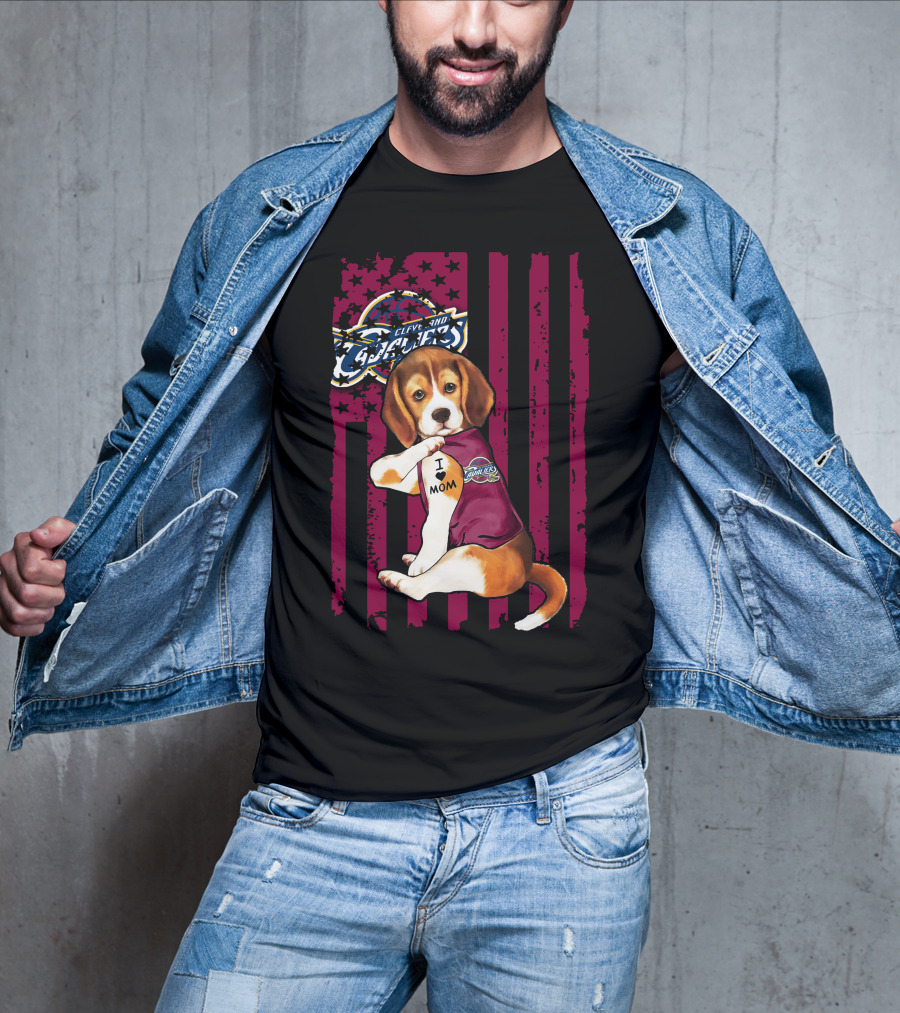 Beagle I Love Mom Cleveland Cavaliers Vintage Flag T-Shirt